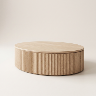 Fluted oval coffee table in natural white oak