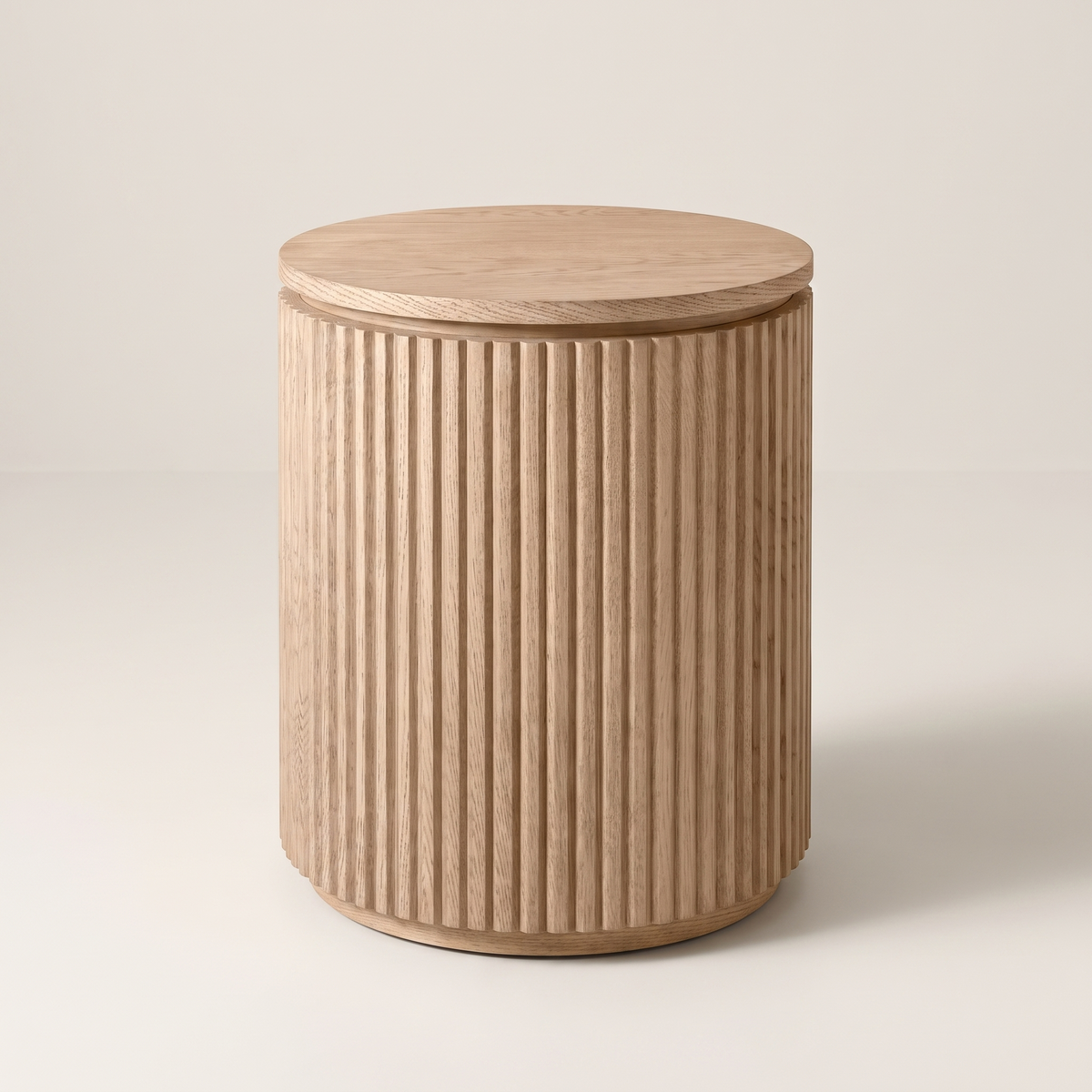 Fluted drum side table in natural white oak