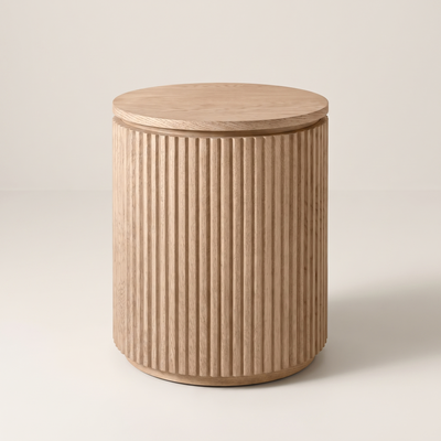 Fluted drum side table in natural white oak