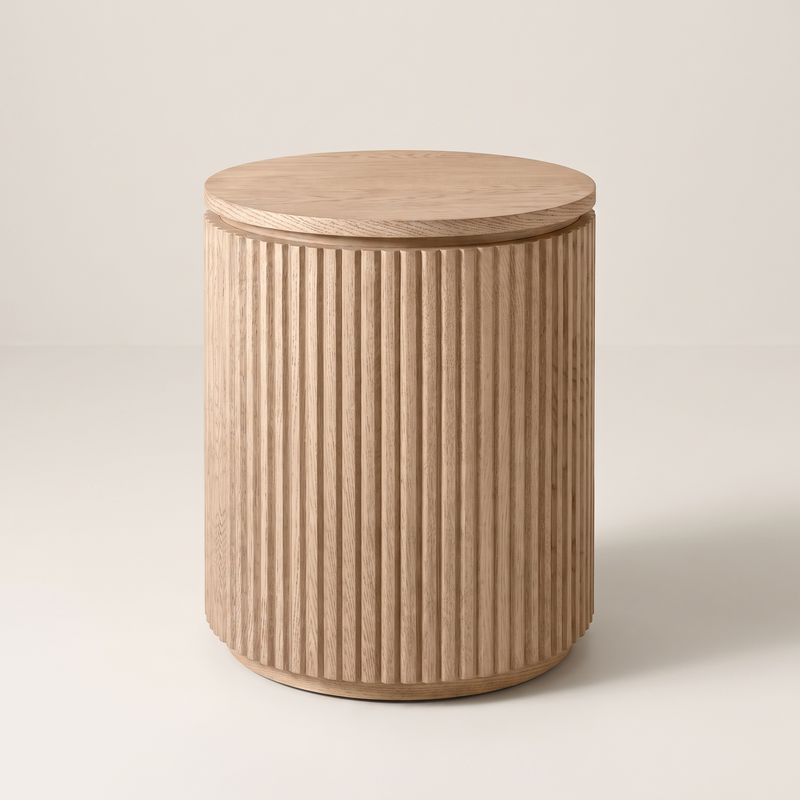 Fluted drum side table in natural white oak