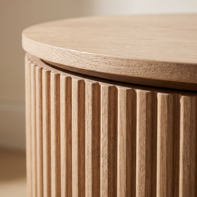 Close detail of the lift-off oak top and reeded body