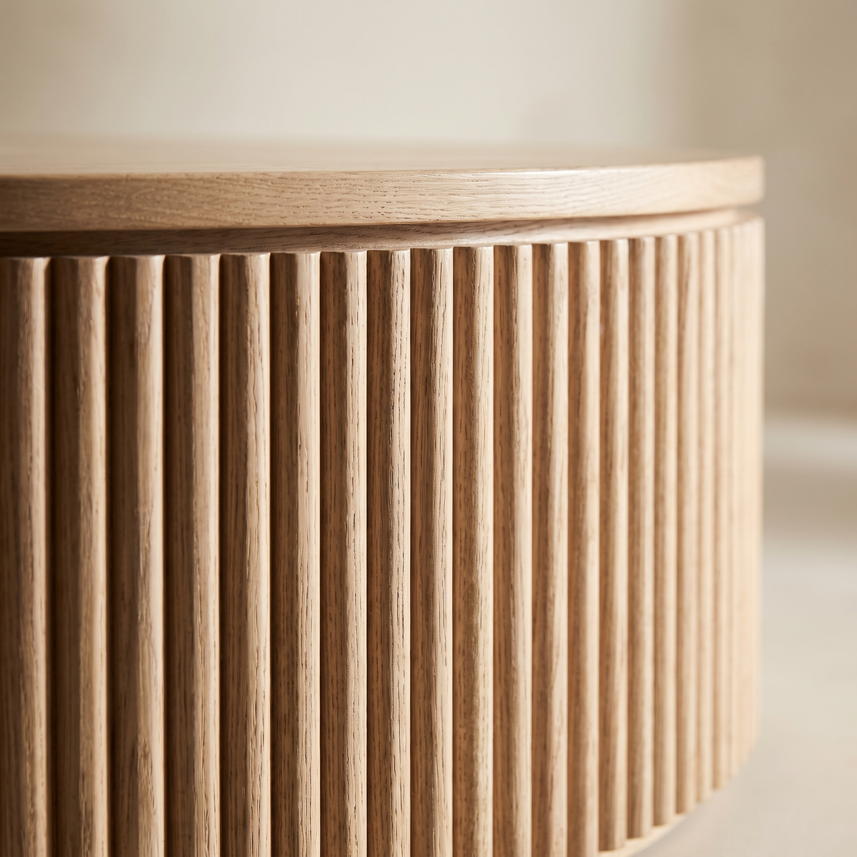 Close detail of the fluted oak base