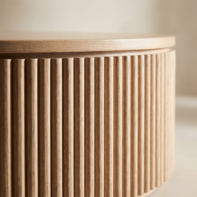Close detail of the fluted oak base