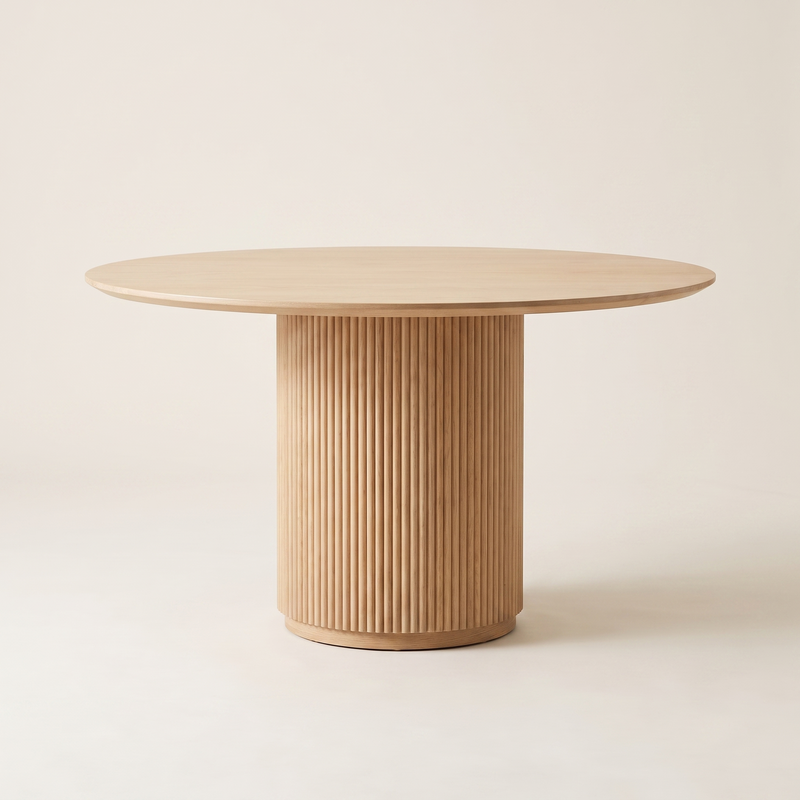 Round fluted pedestal dining table in natural white oak