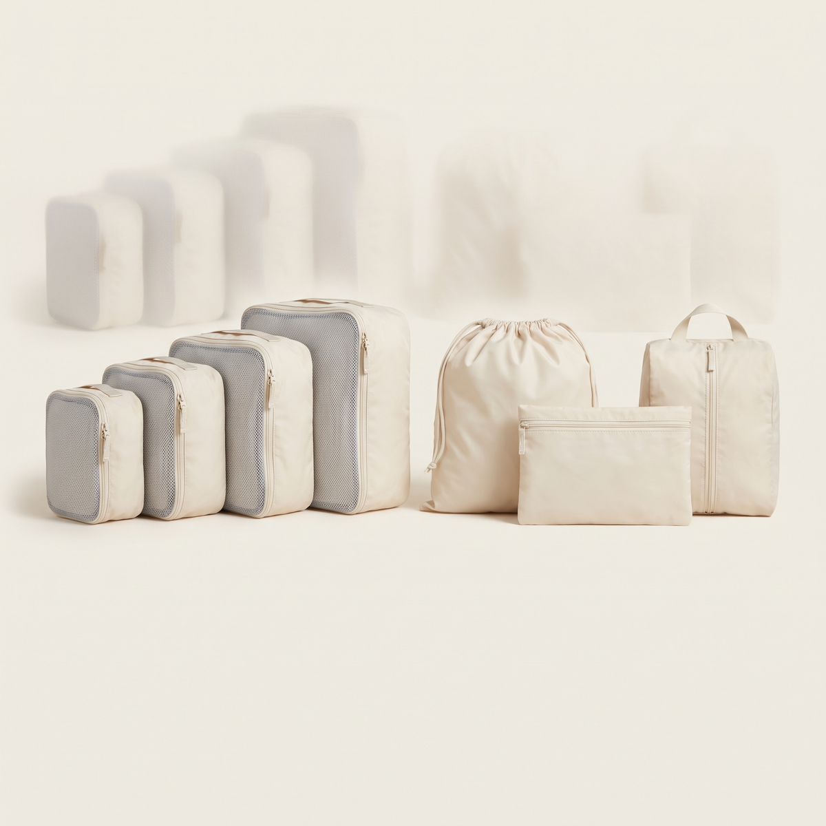 Seven-piece cream packing organiser set