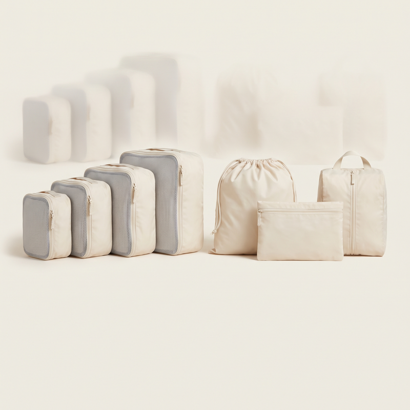 Seven-piece cream packing organiser set