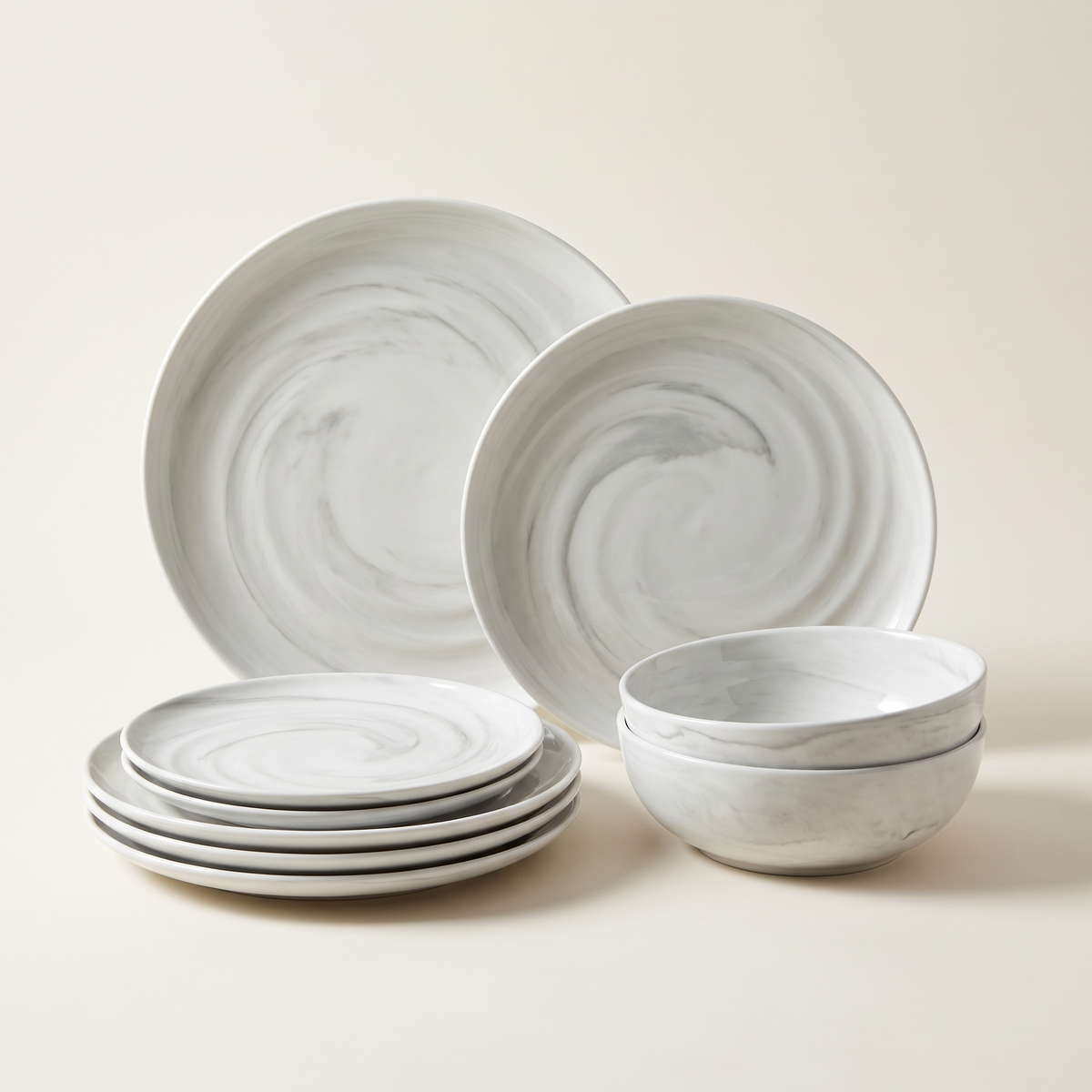 Marbled grey and white porcelain dinnerware set