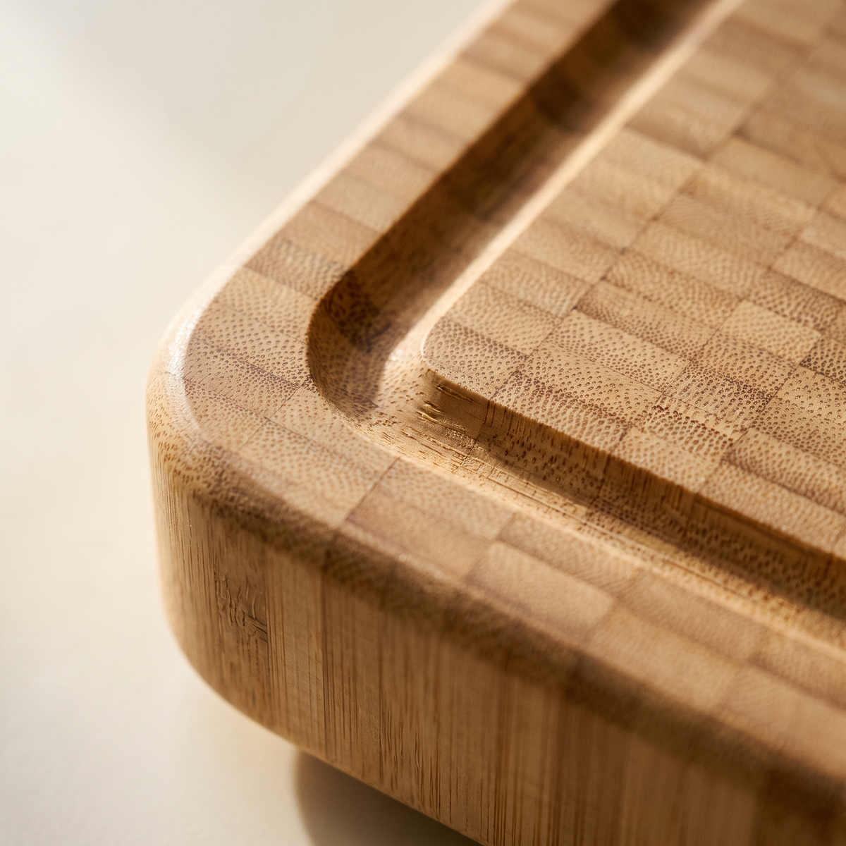 Detail of the juice groove and bamboo end grain