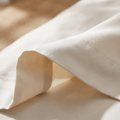 Detail of the sateen weave and stitched hem