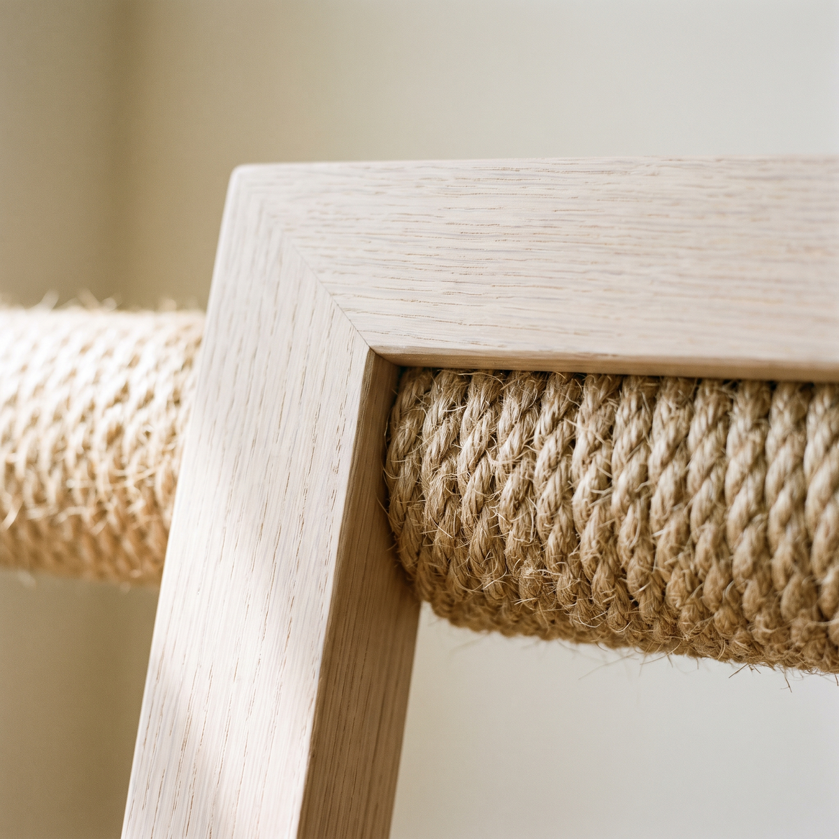 Detail of the sisal winding against the oak frame