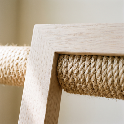 Detail of the sisal winding against the oak frame